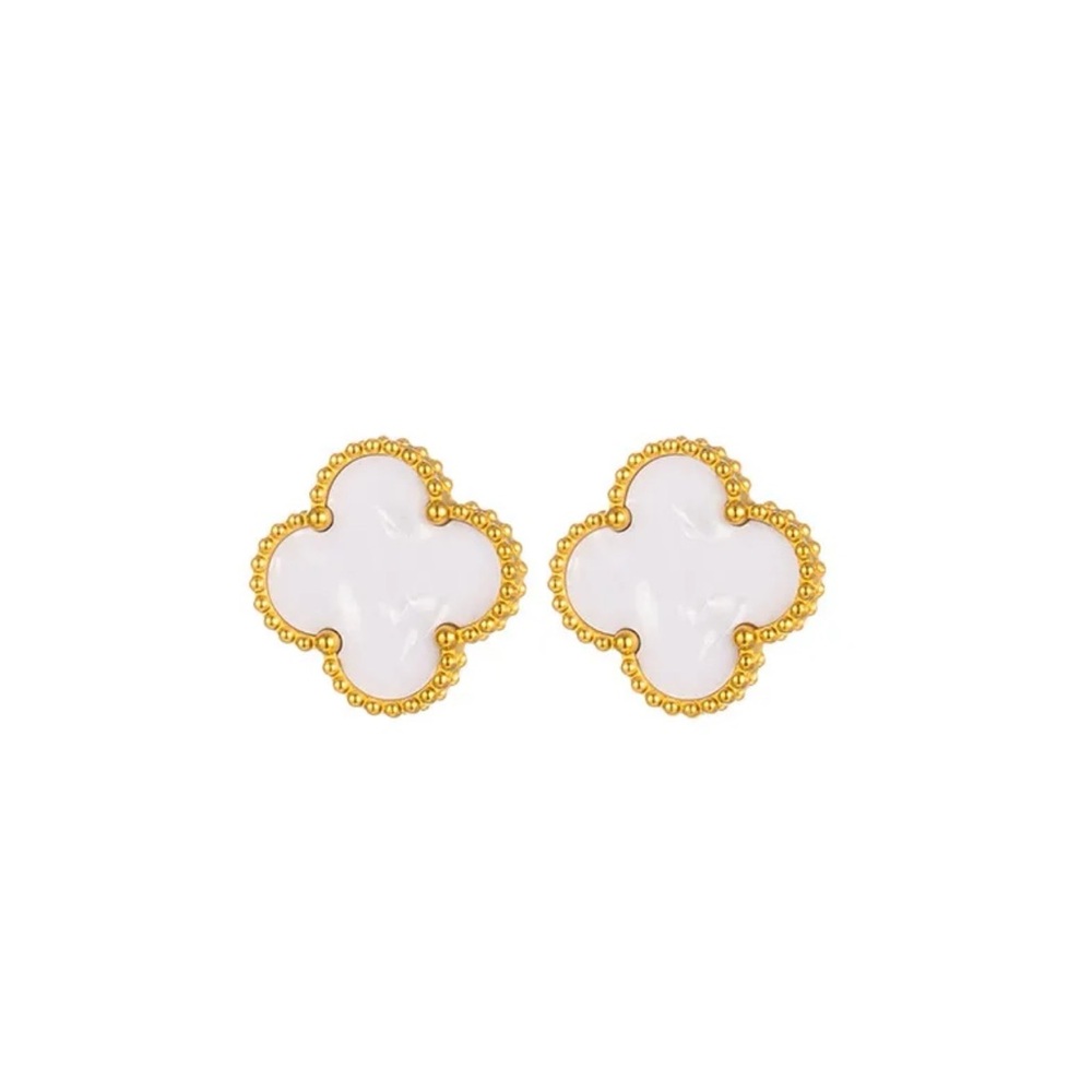 White Four Leaf Clover Ear Studs Stainless Steel